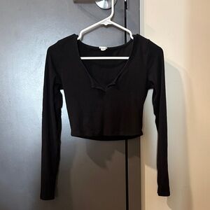 Garage Black Ribbed Long Sleeve V-Neck Crop Top